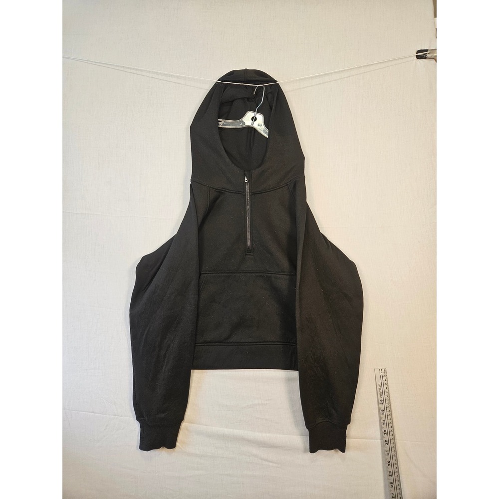LASLULU Womens Scuba Half Zip Hoodie Black Cropped Fleece Sweatshirt Thumbholes